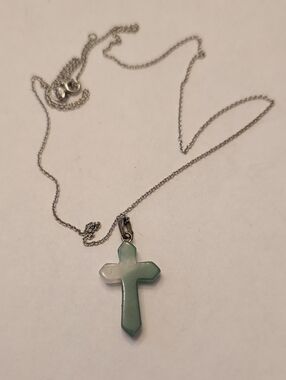 Sterling Silver Green Stone Cross Pendant Necklace